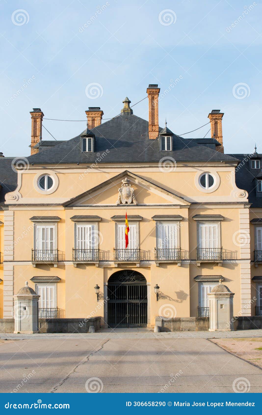 main entrance of royal palace el pardo. madrid, spain