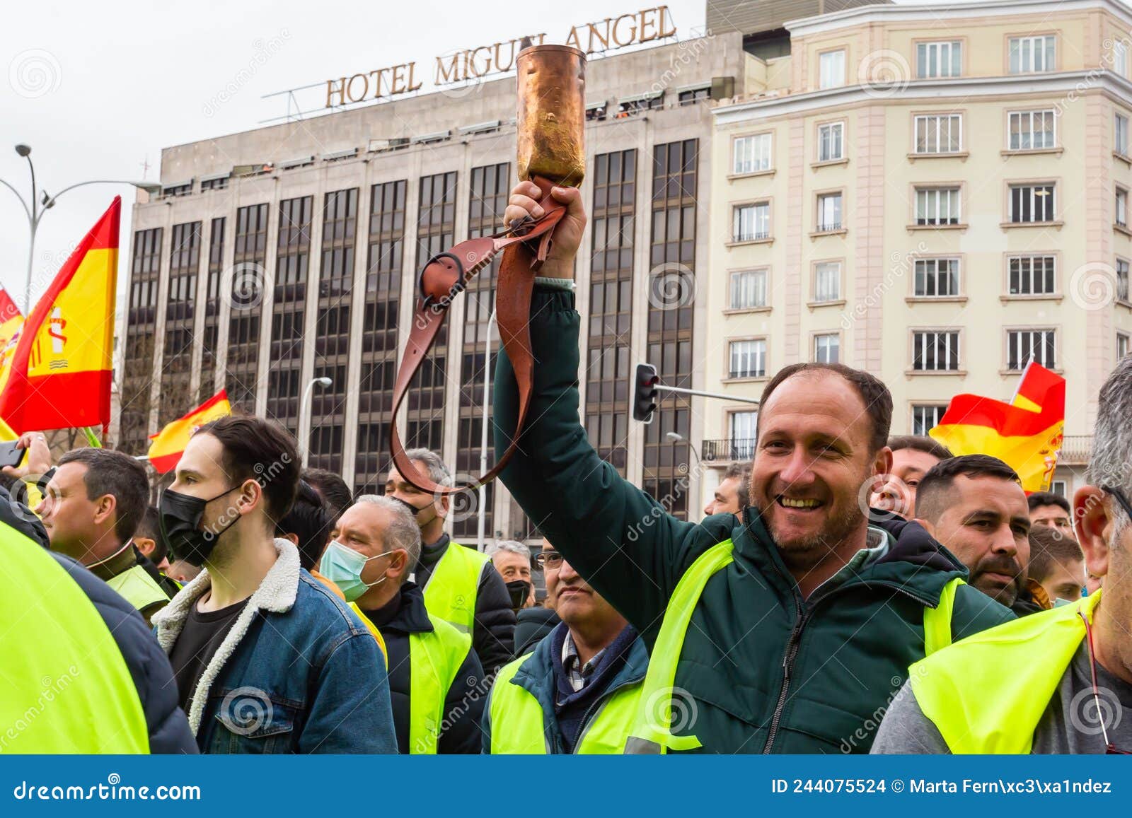 Madrid, Spain- March 25, 2022: Manifestation of Carriers and Truckers ...