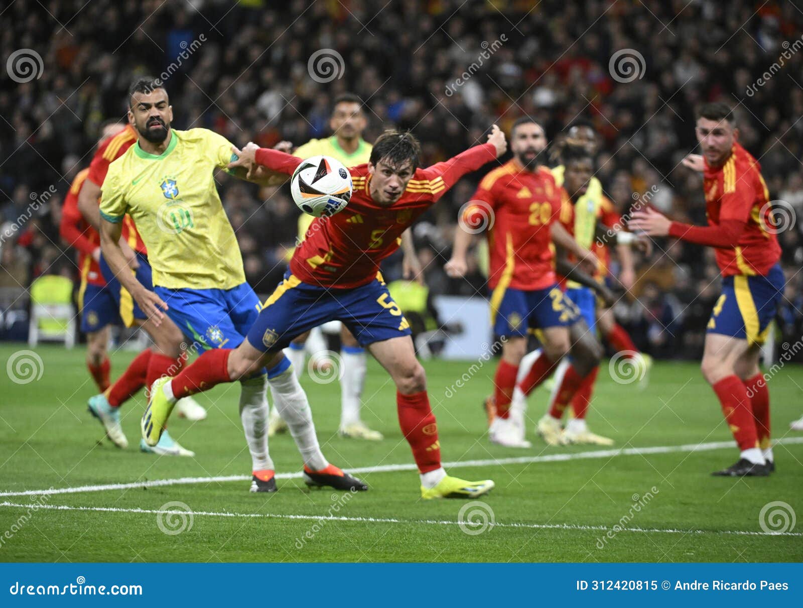 Brazil and Spain soccer editorial image. Image of march - 312420815