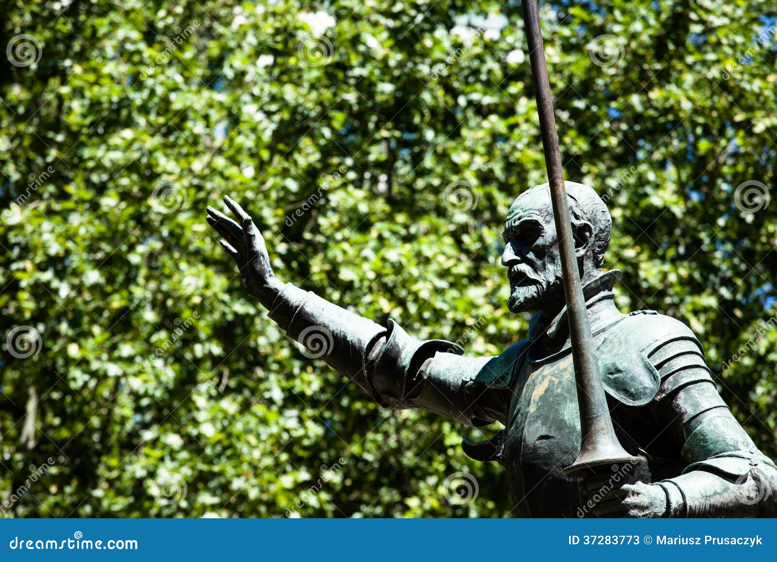 Madrid, Spain - monuments at Plaza de Espana. Famous fictional knight, Don Quixote and Sancho Pansa from Cervantes story. Madrid, Spain - monuments at Plaza de Espana. Famous fictional knight, Don Quixote and Sancho Pansa from Cervantes story