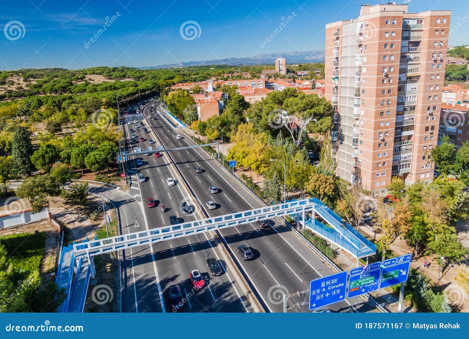 madrid, spain - october 25, 2017: autopista de circunvalacion m-30 freeway in madri