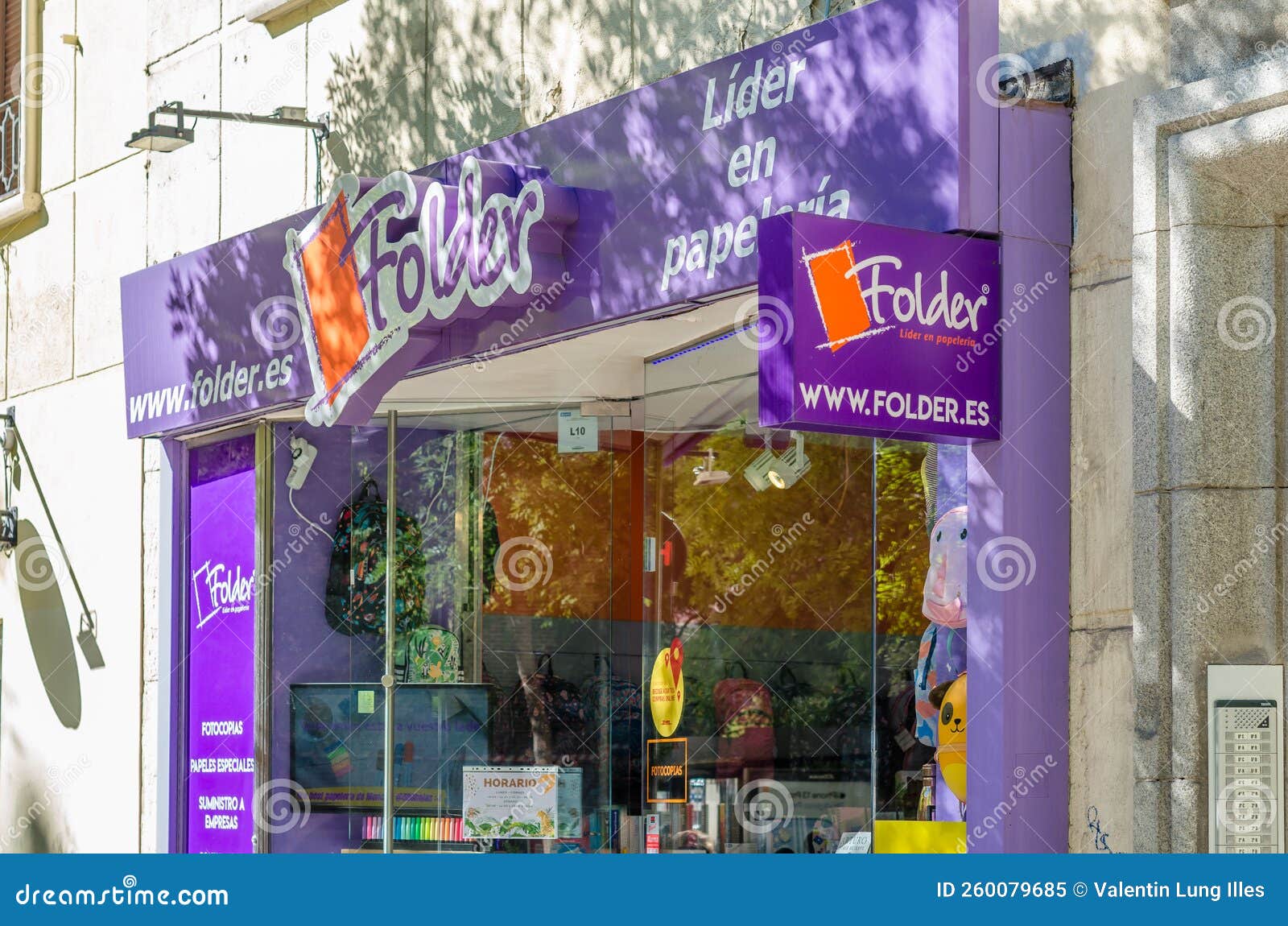 Facade of a Folder Stationery Shop in Madrid, Spain Editorial Image