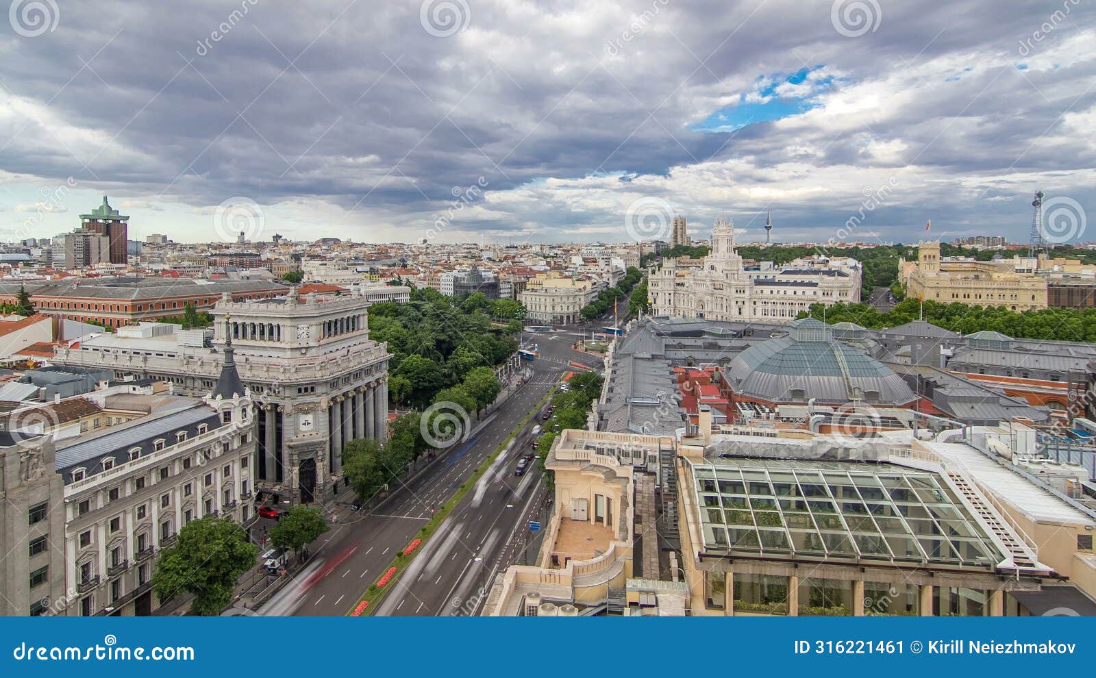 madrid timelapse panorama aerial view of madrid post palacio comunicaciones, spain