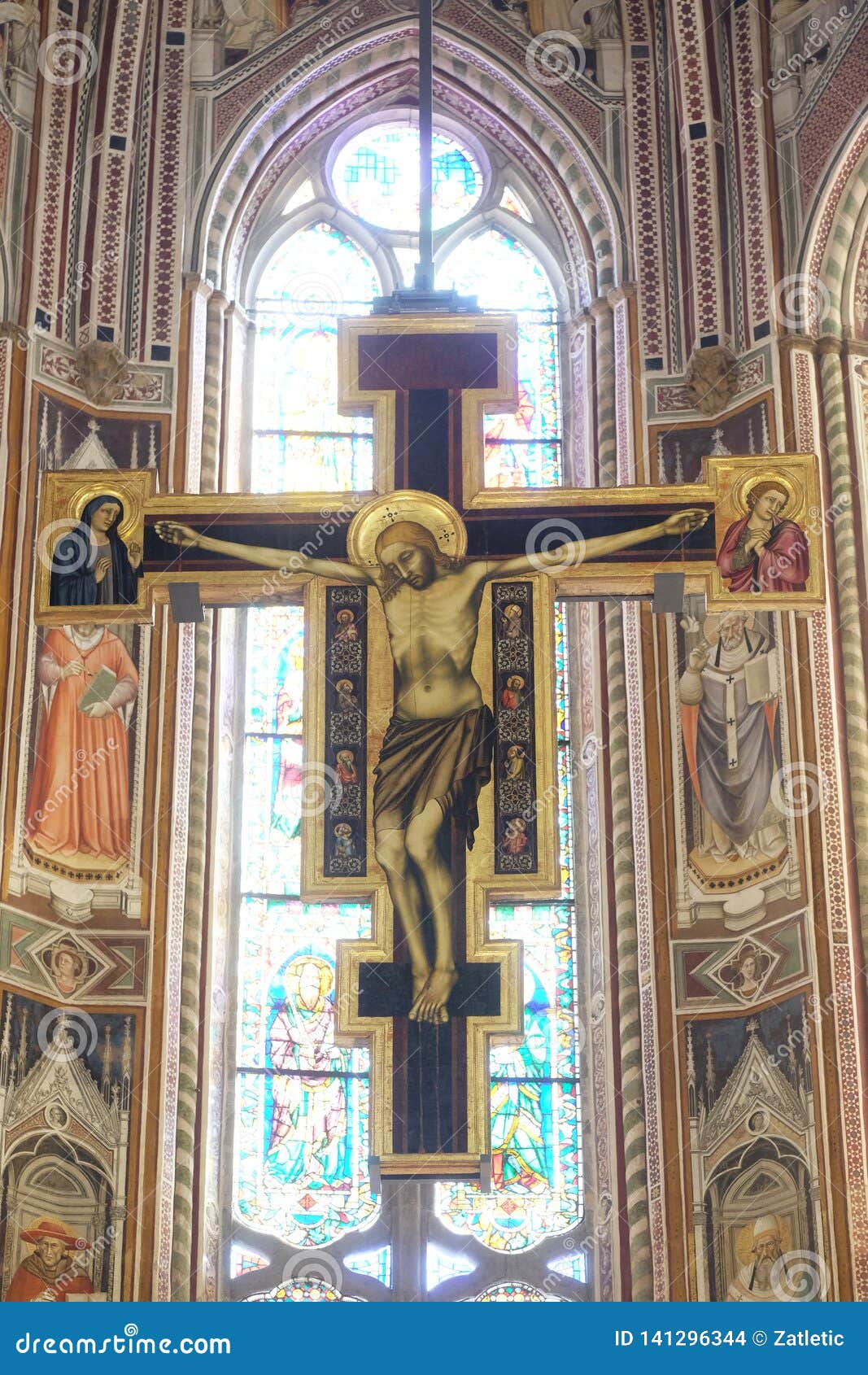maestro di figlineÃ¢â¬â¢s painted wooden crucifix above the main altar in the basilica di santa croce in florence