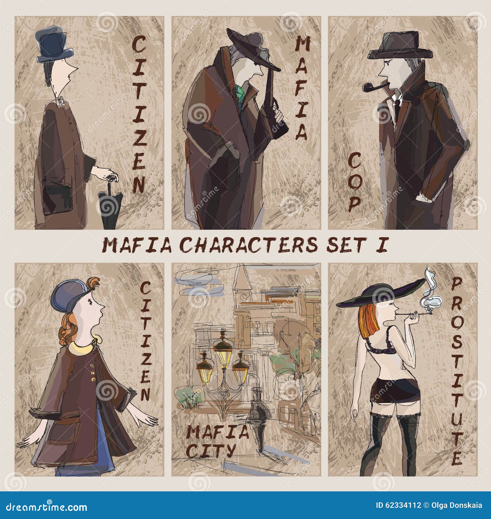 Mafia City Characters Set.Cardgame Stock Vector - Illustration of