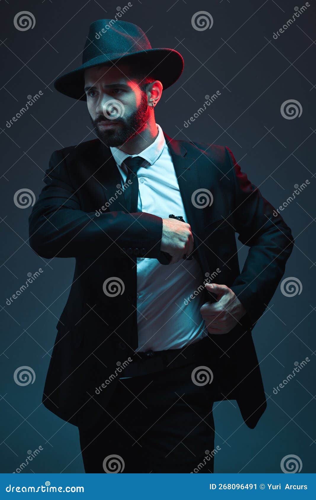 Mafia, Gangster and Man in a Classy Suit for Security Business Isolated on  a Dark Background. Fashion, Detective and Stock Image - Image of  businessperson, bodyguard: 268096491