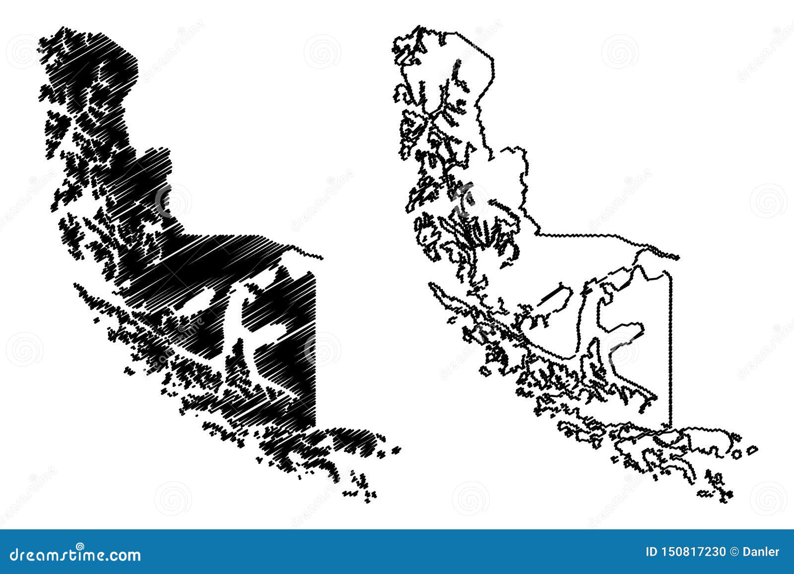 magallanes region republic of chile, administrative divisions of chile map  , scribble sketch magallanes and
