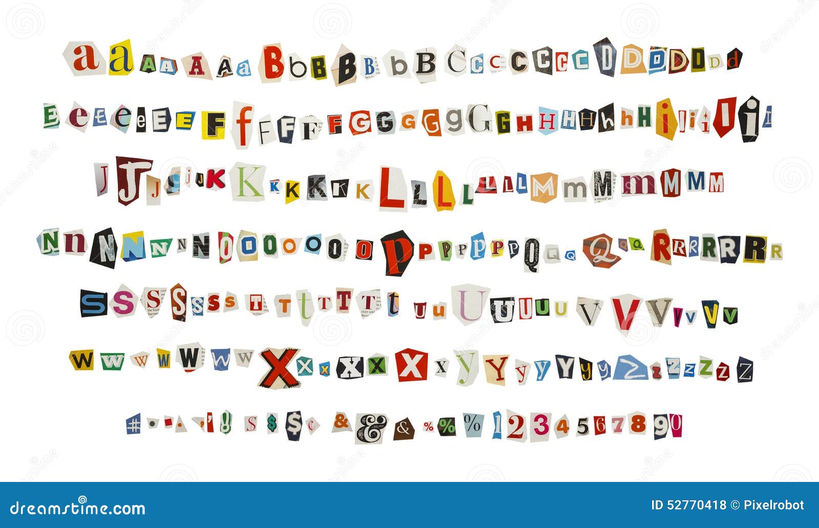 Sticker Vector Ransom Note- Cut Paper Letters, Numbers, Symbols
