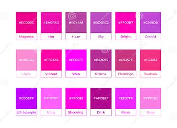 Magenta Color Palette Chart with Color Names and Hex Codes Stock Vector ...