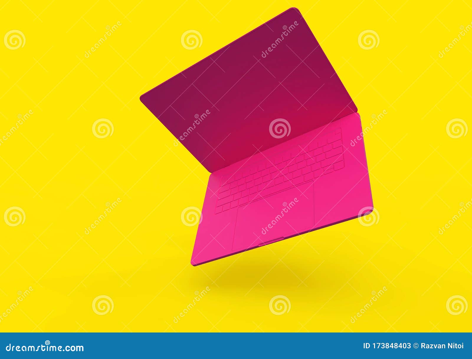 colorful laptop computer floating on colorful background