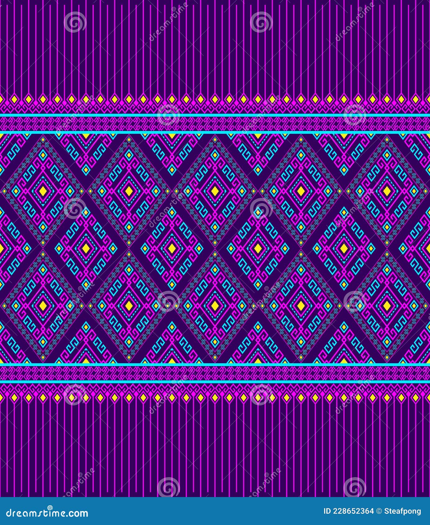 Magenta Turquoise Symmetry Geometric Ethnic or Tribal Seamless Pattern on  Purple Background Stock Vector - Illustration of oriental, backdrop:  228652364