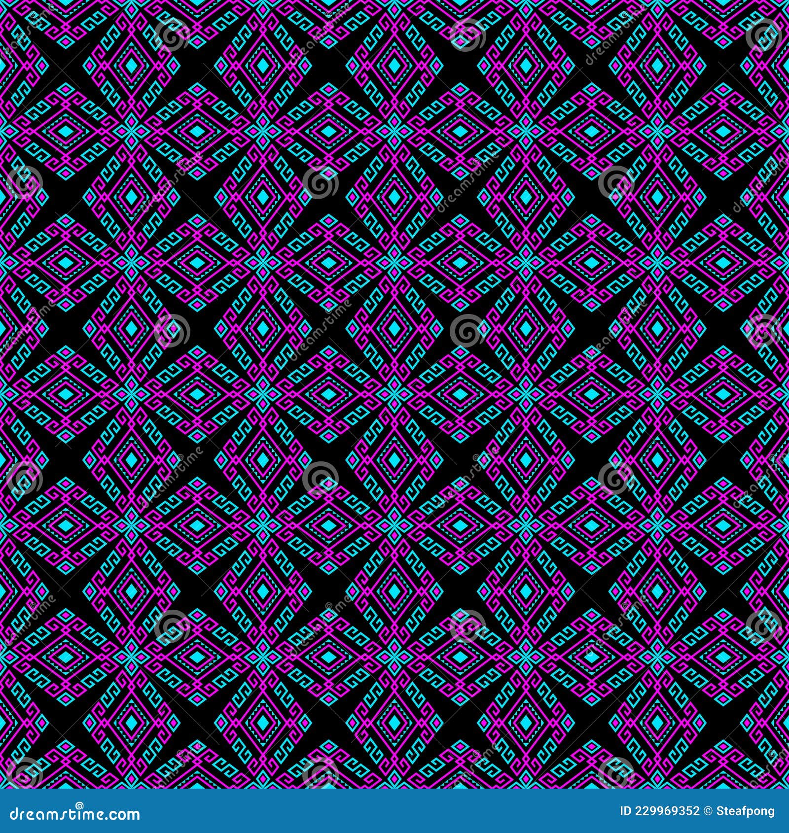 Magenta Turquoise Symmetry Geometric Tribal or Native Seamless Pattern on  Black Background Stock Vector - Illustration of abstract, geometric:  229969352