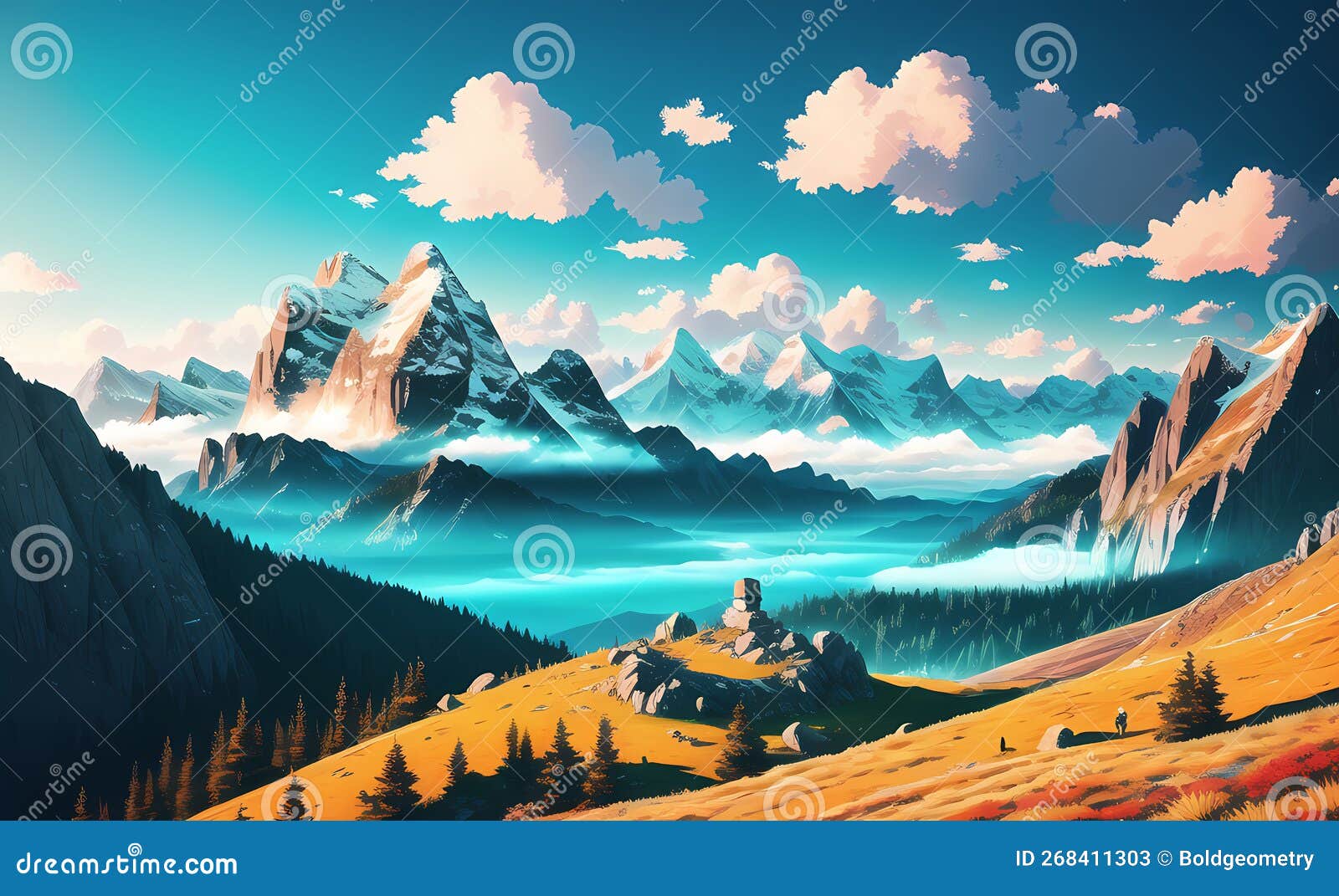 anime snowy mountains fantasy magical  for web banners social media. generative ai