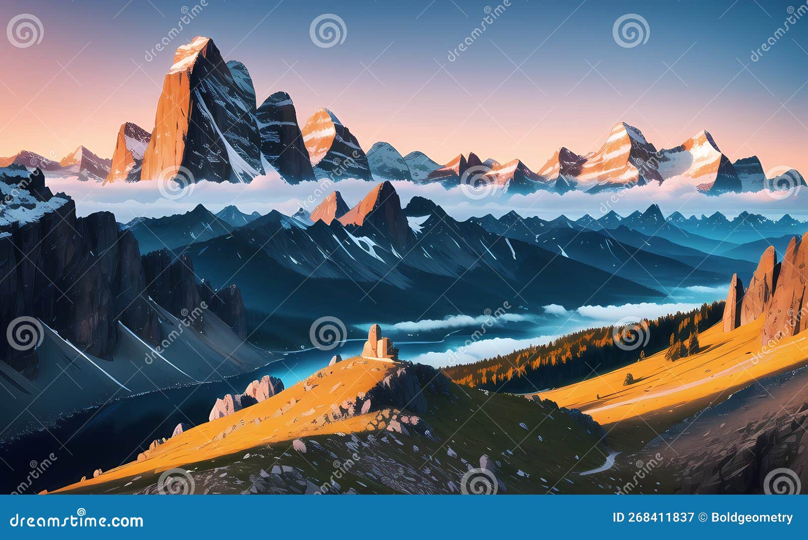 painted snow covered mountains fantasy magical  for childrens books. generative ai