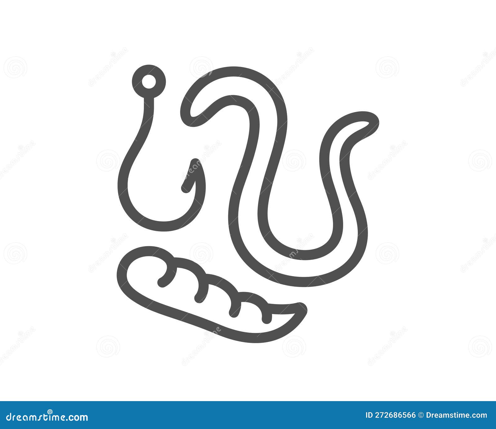 Maggots Lure Line Icon. Fishing Hook with Worms Sign. Vector Stock
