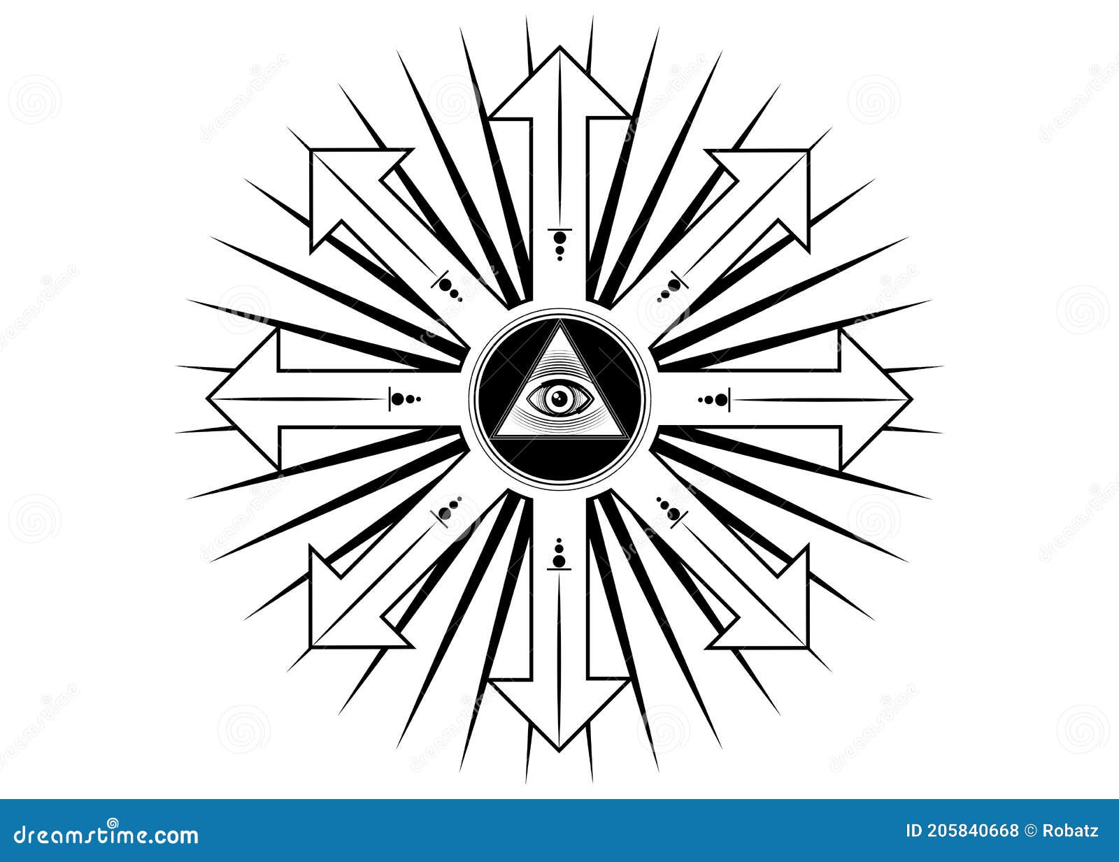 ancient magical sigil, occult mystic  of chaos for witchcraft and black magic. sacred masonic all seeing eye, the third eye