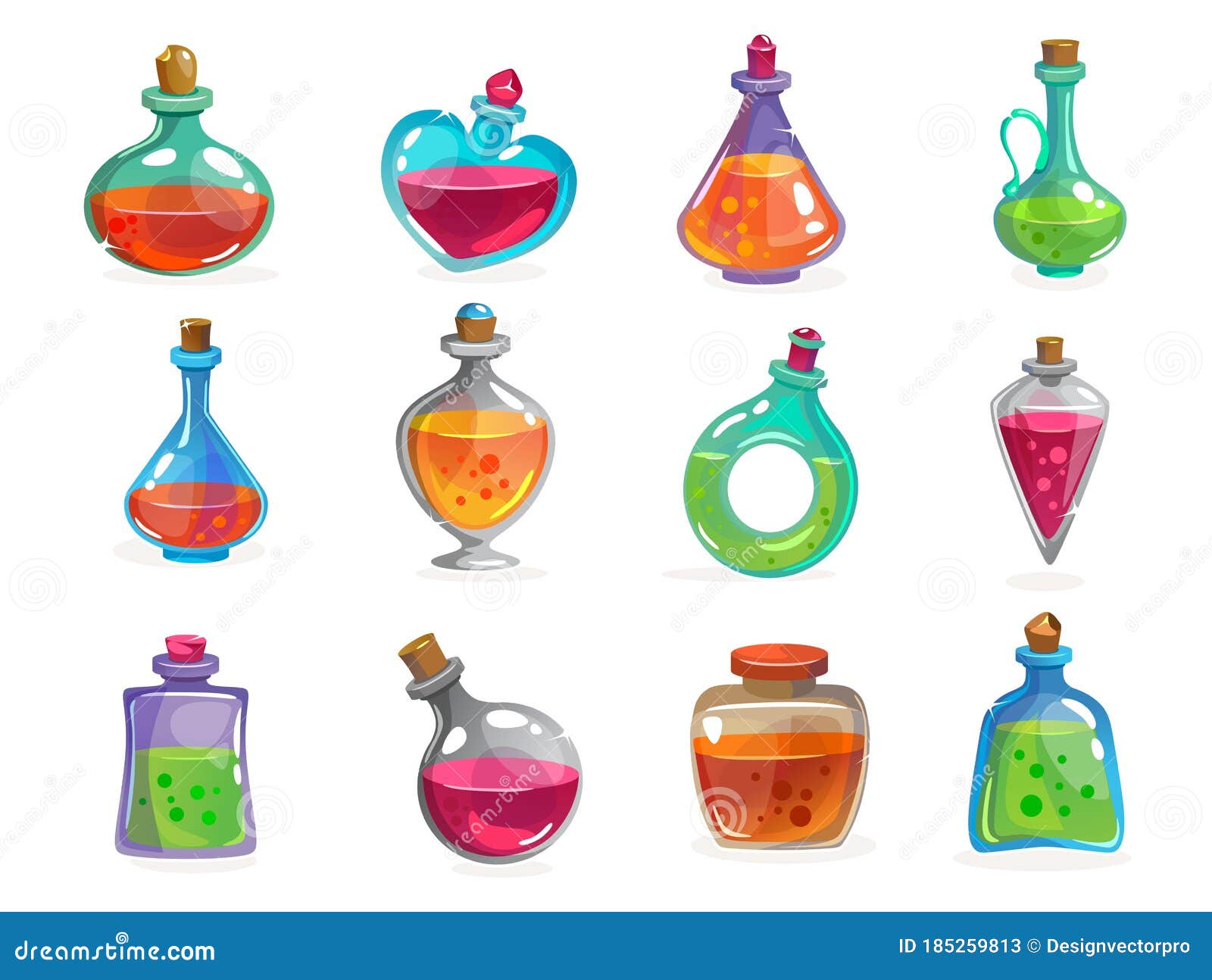 magic bottles with potion set on white background