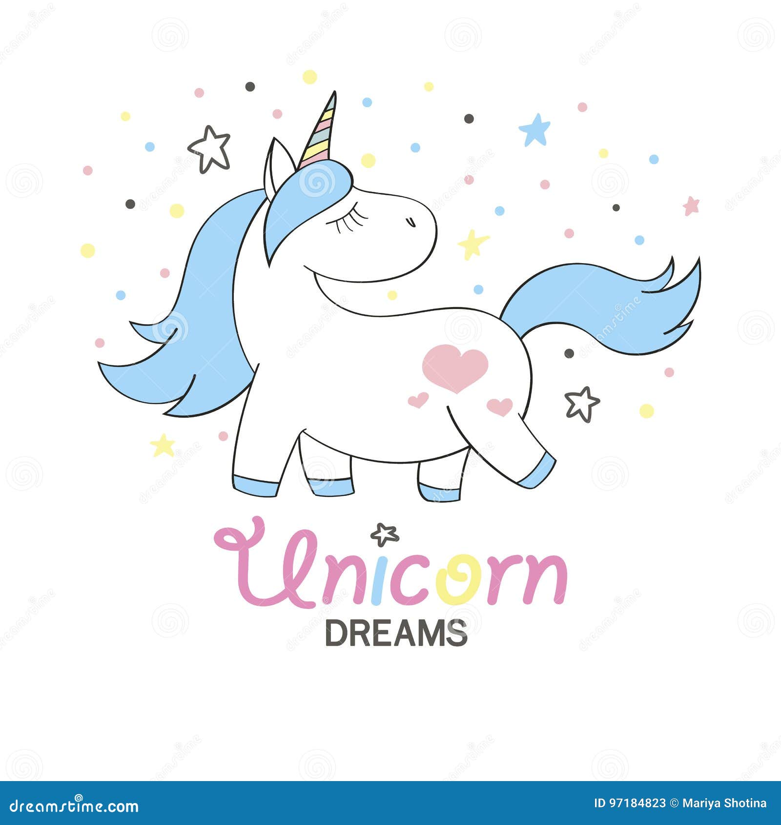 Magic Cute Unicorn In Cartoon Style Doodle Unicorn For Cards