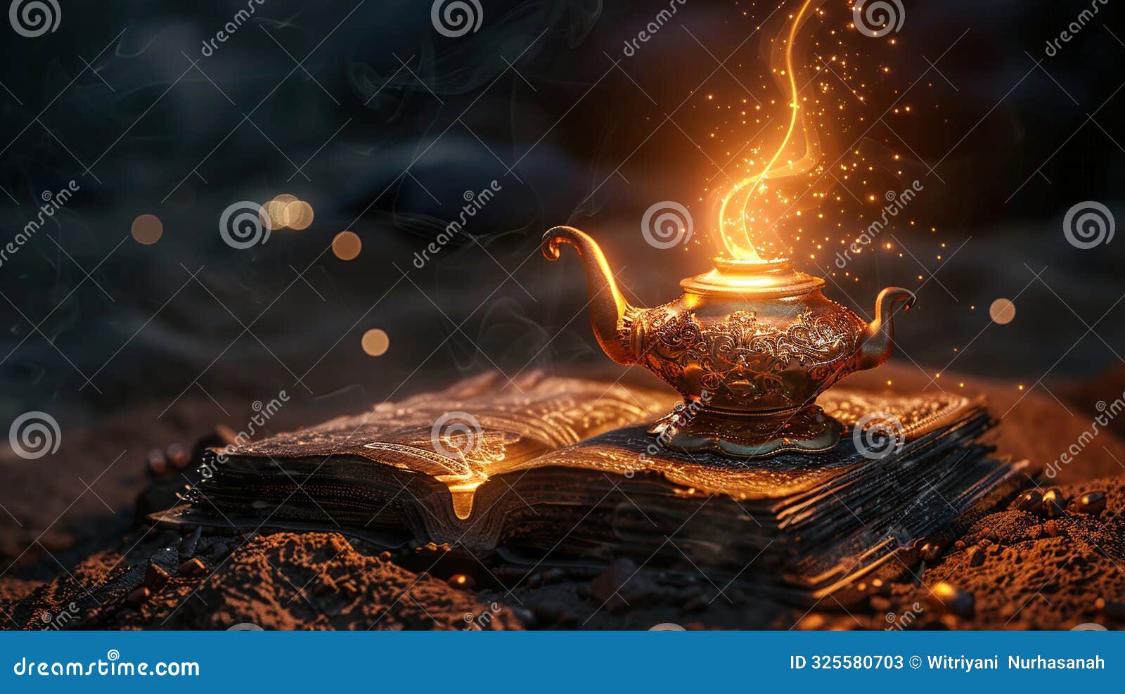 magic lamp on an ancient book