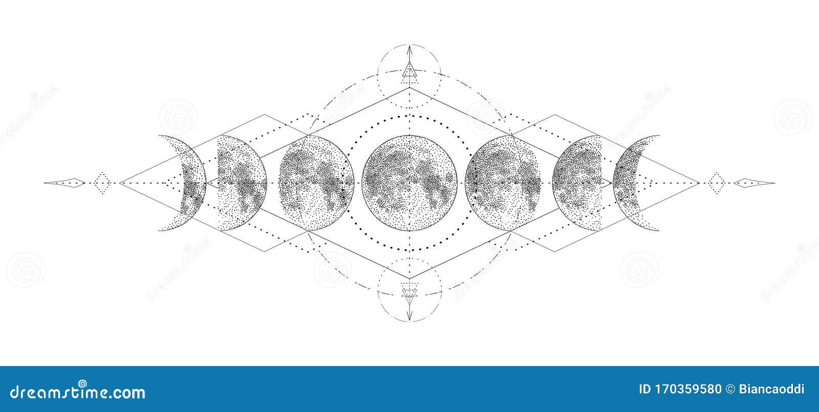 Magic Moon with Sacred Geometry Tattoo Design. Monochrome Hand Drawn Vector  Illustration, Isolated on White Background Stock Vector - Illustration of  ancient, magic: 170359580