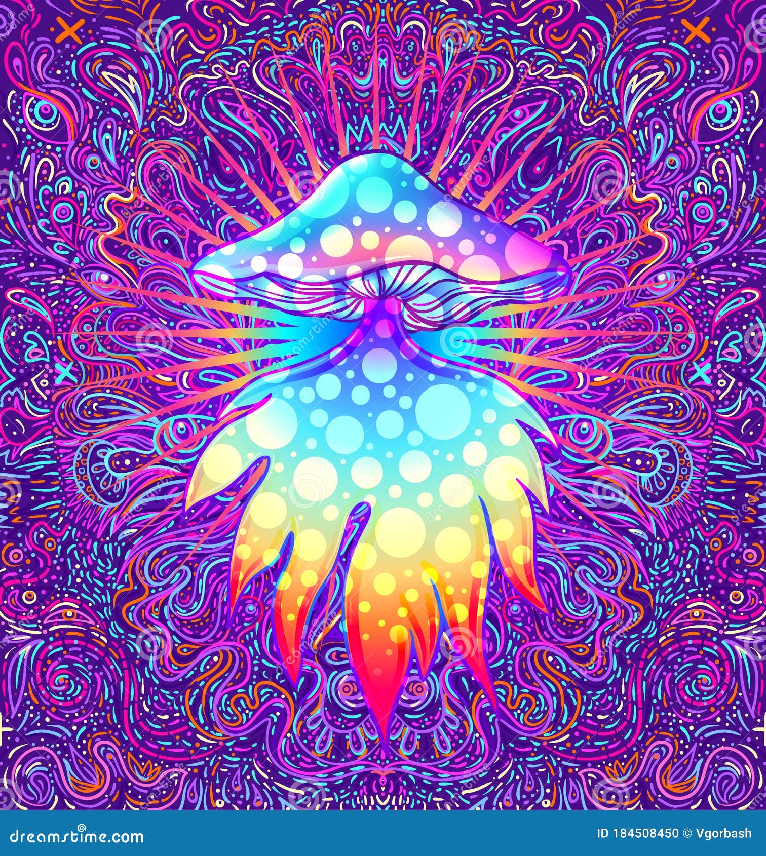 Magic Mushrooms Seamless Pattern Psychedelic Hallucination Vibrant