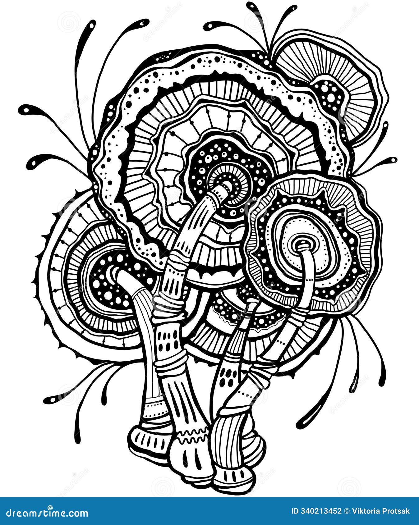 Magic Psychedelic Mushrooms, Coloring Page for Adults Stock ...