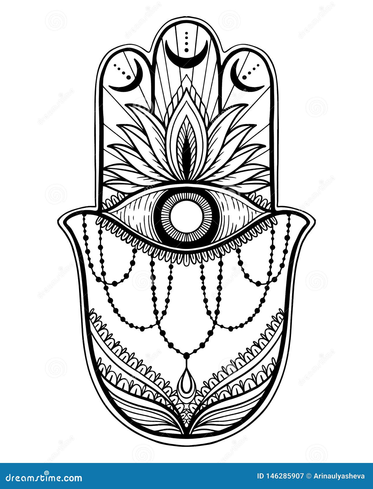 Magic Talisman Hamsa Religion Asian. Black Color Graphic in White ...