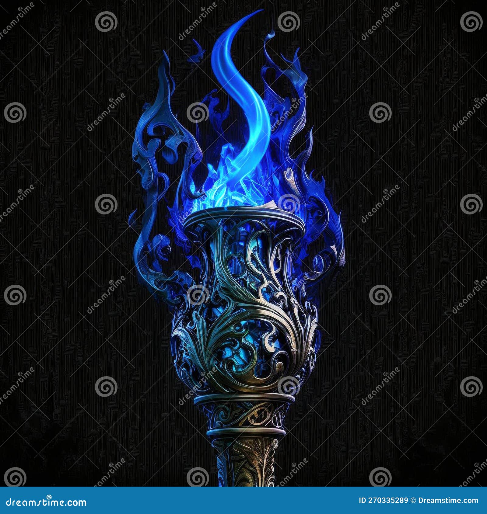 Magic Torch with Blue Flame Stock Illustration - Illustration of fire