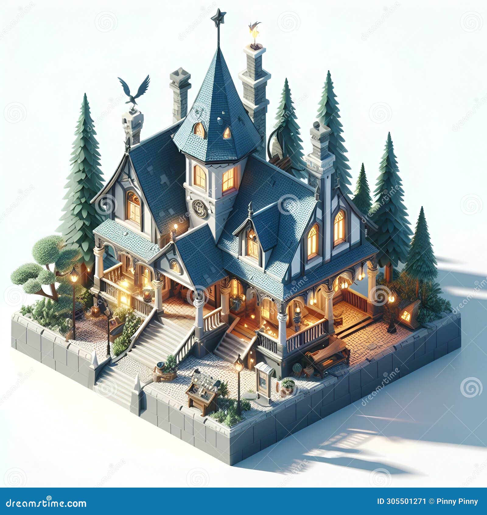 a magic wizards house on white background, in 3d render, monomer building, vray rendering, rraliatic style, games 