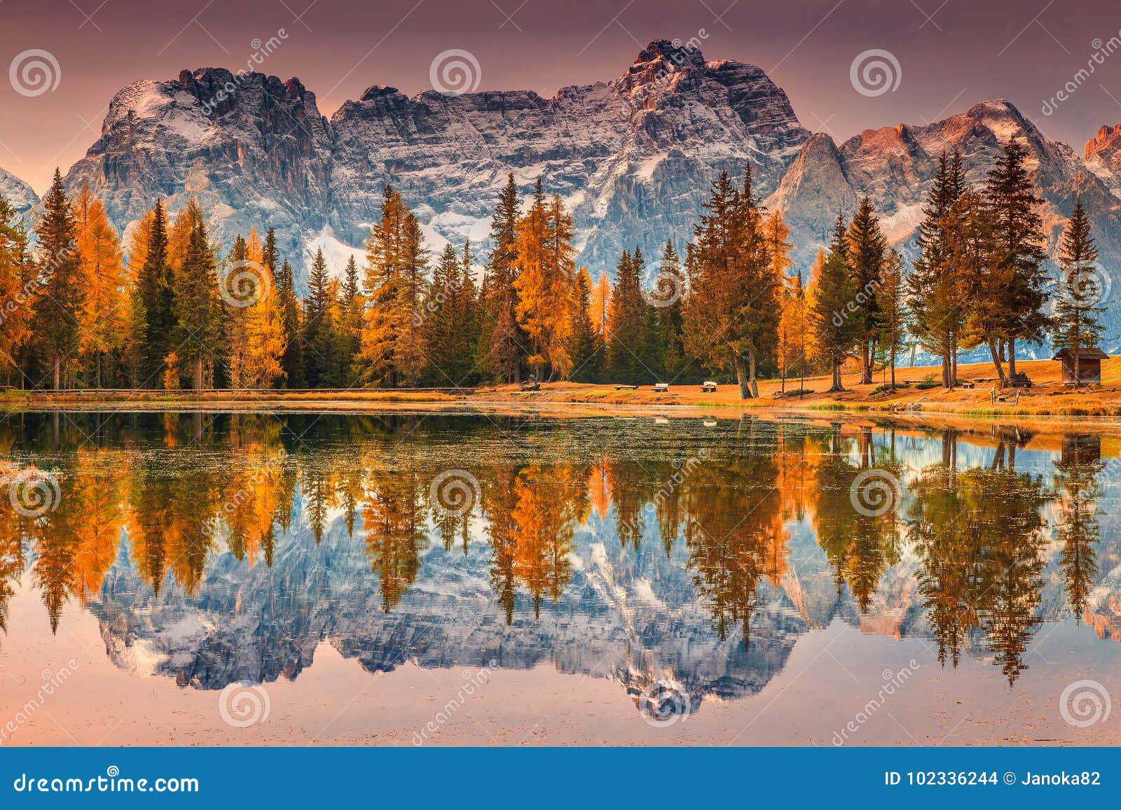 magical alpine lake in dolomites mountains, antorno lake, italy, europe