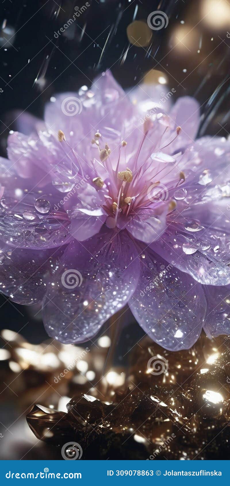 Magical Crystal Lilac Flower, Vertical Mobile Wallpaper Stock Illustration - Illustration of 