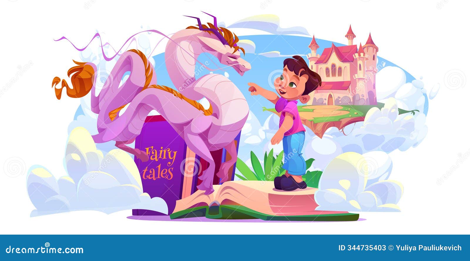 magical dragon emerges from open fairy tale book