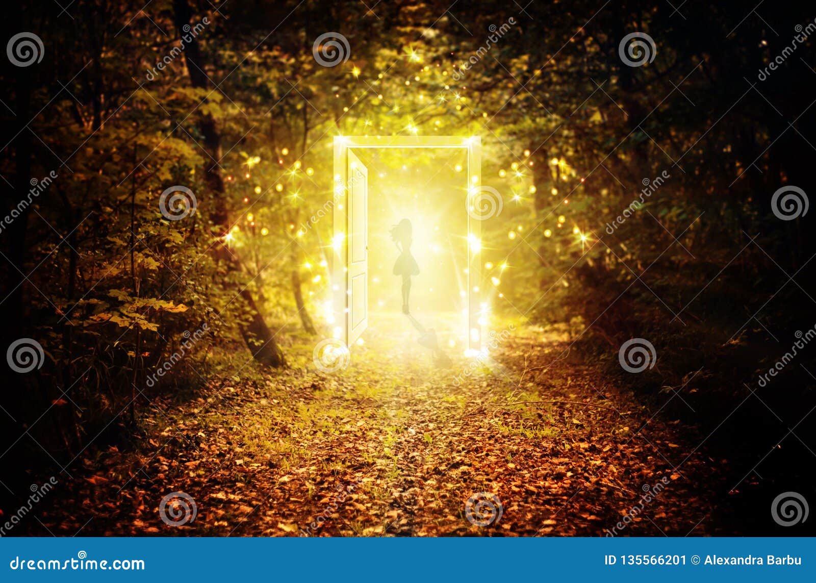 magical glowing door in the enchanted forest