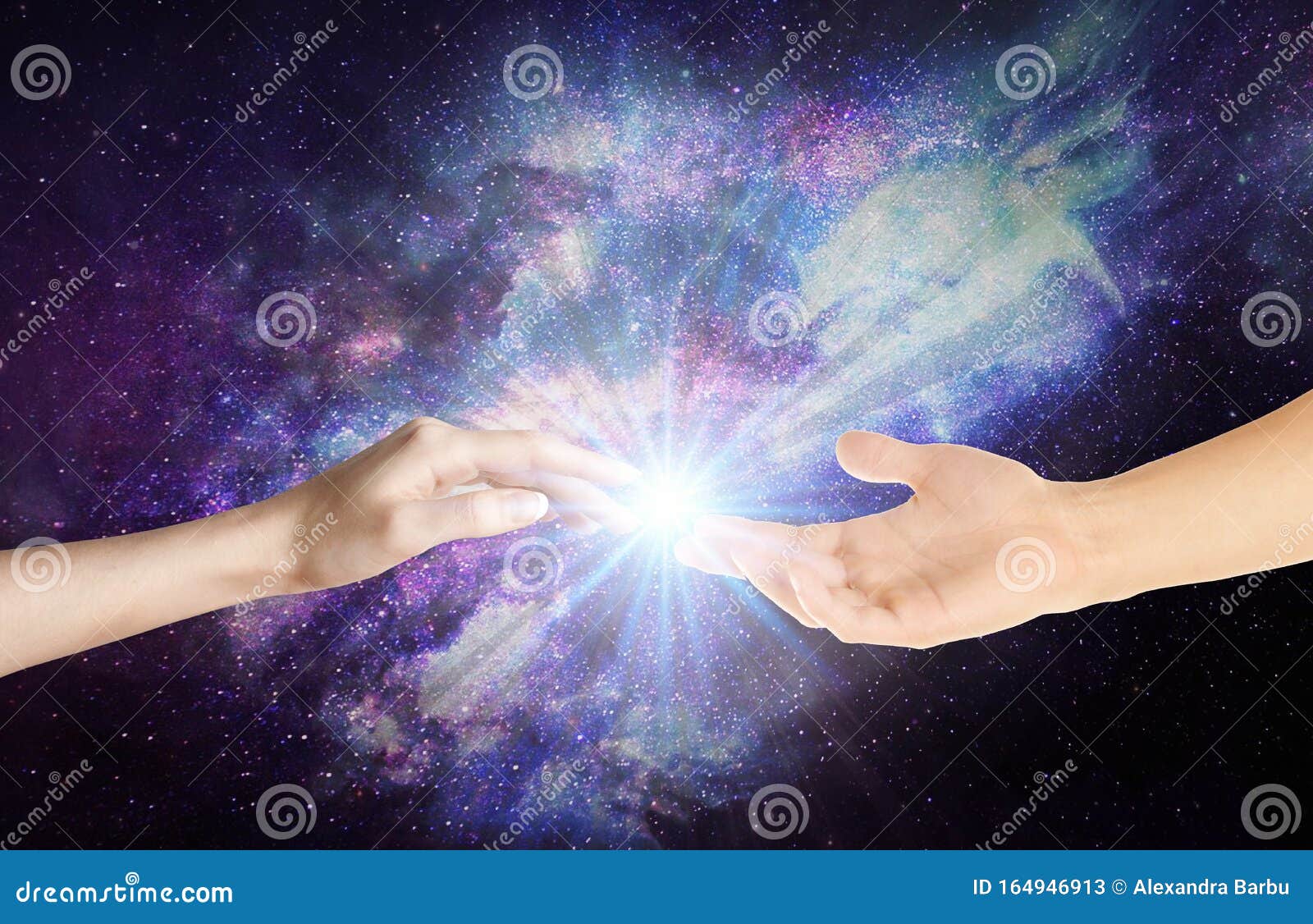 magical love healing energy from hands universe background
