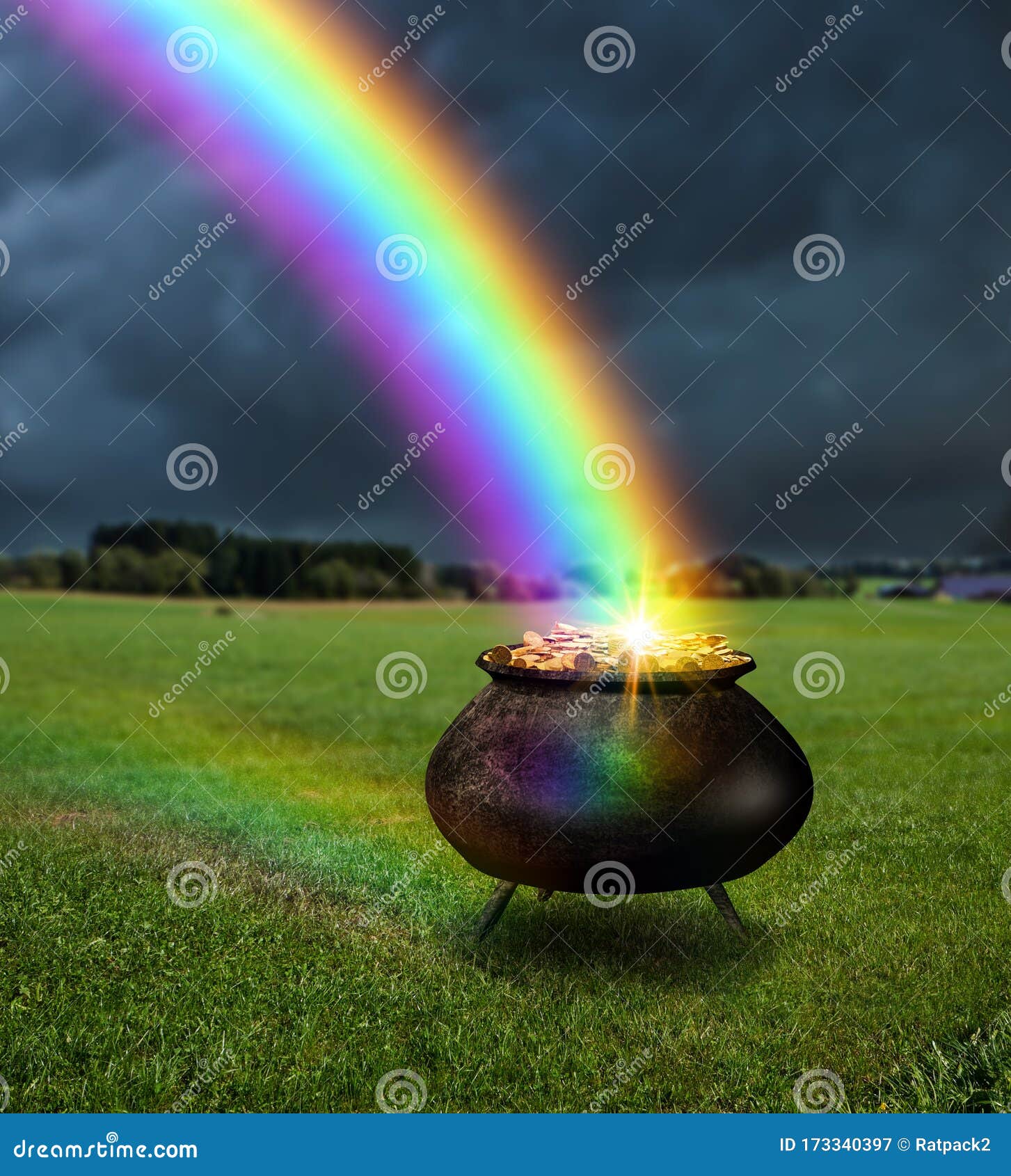 magical pot of gold at the end of a rainbow