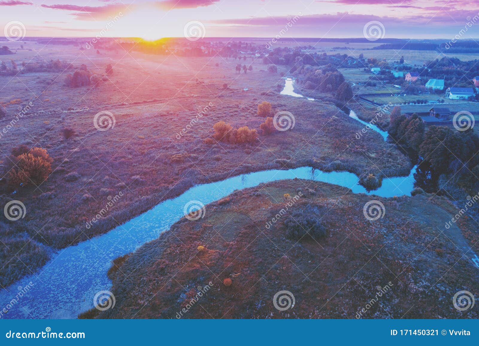 Magical Sunset Over The Countryside Aerial View Stock Image Image Of