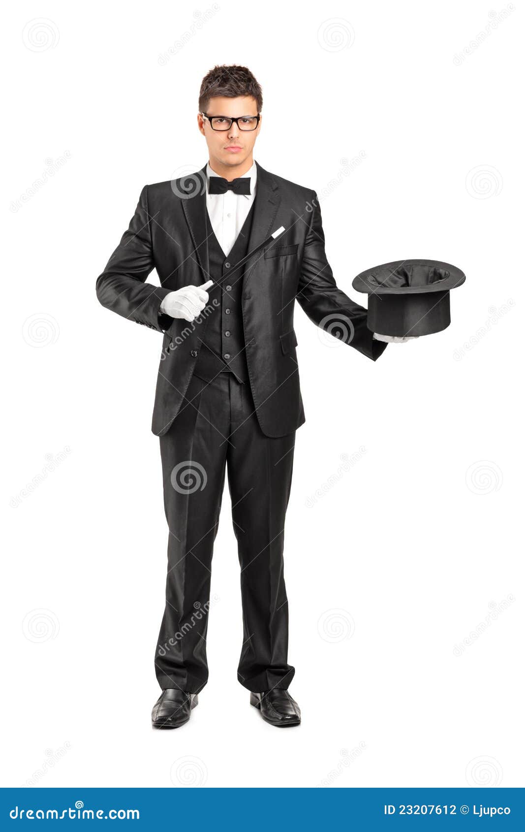 Magician Holding a Magic Wand and Top Hat Stock Photo Image of