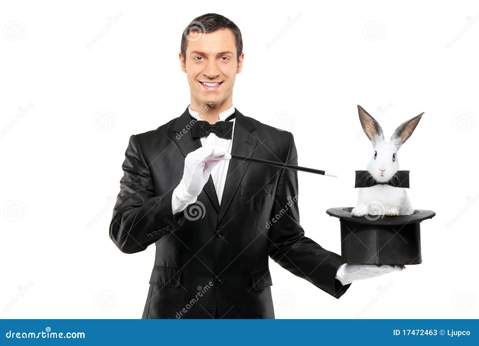 A Magician Holding a Top Hat with a Rabbit in it Stock Image Image of