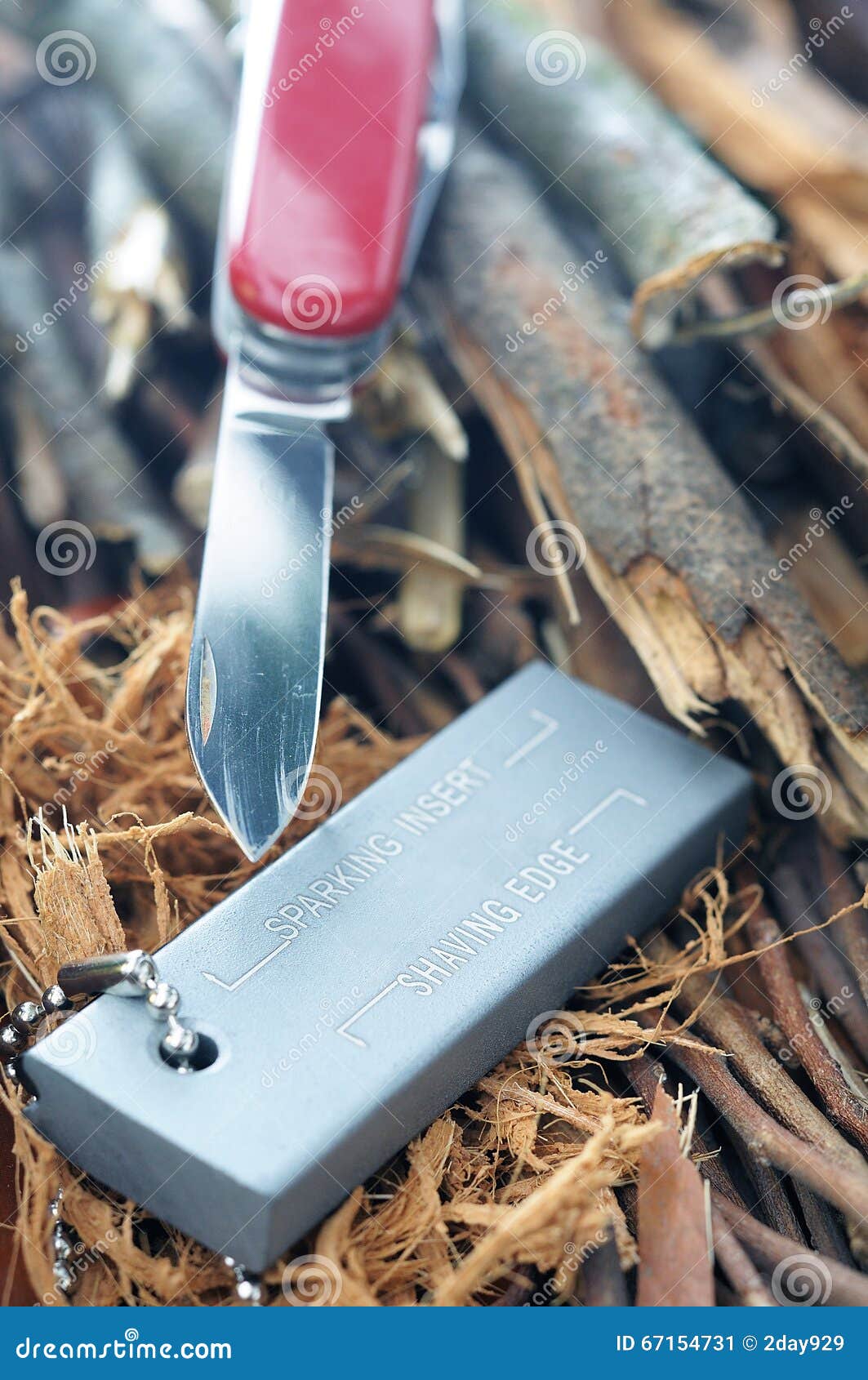 Magnesium Fire Starter, Knife, Vertical, Mobile Phone Wallpaper Stock