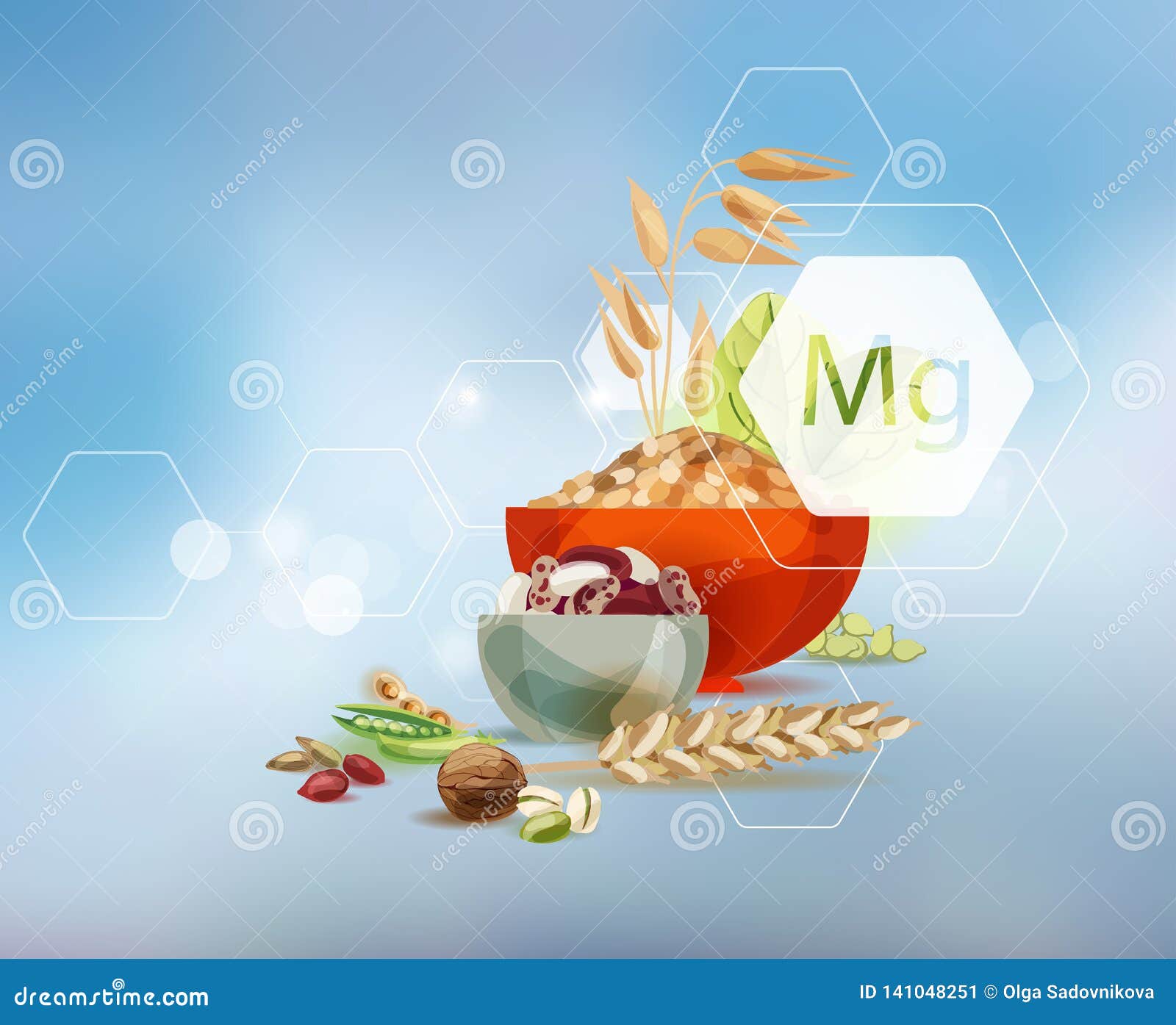 Magnesium. Scientific Research Stock Vector Illustration of oatmeal, cereal 141048251
