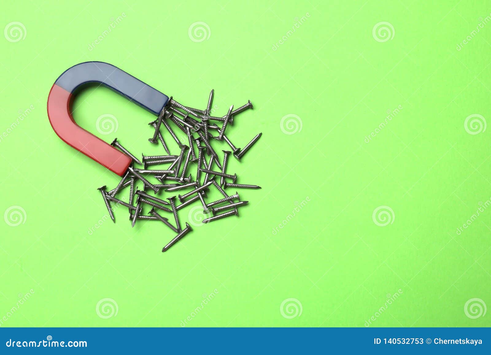 Attracting Nails on Color Background, Top View Stock Image