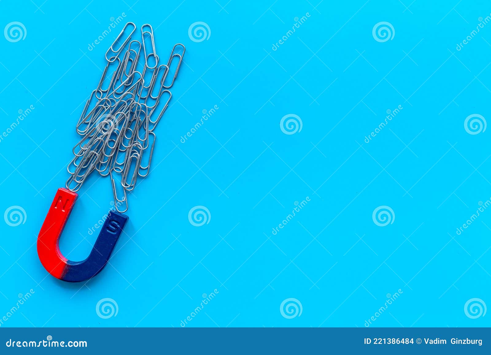 Magnet with Paper Clips. Office Supplies Top View Stock Photo - Image of  iron, paperclip: 221386484