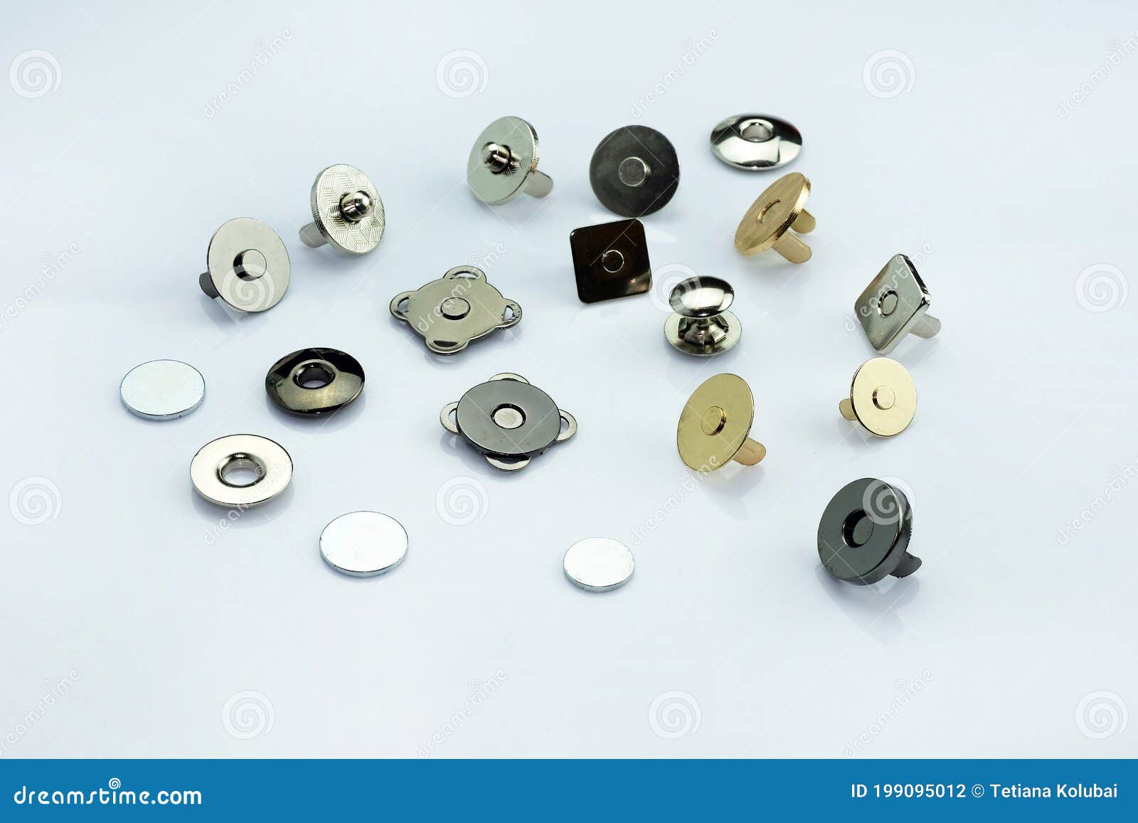Magnetic Buttons for Making Wallets and Backpacks. Stock Photo