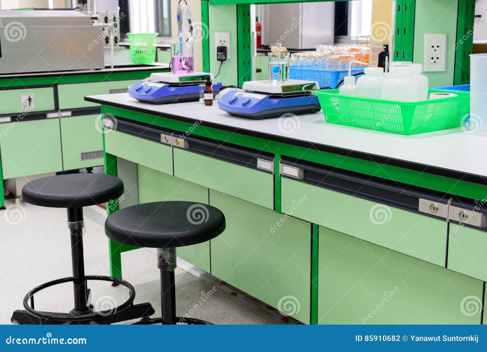 Stirrer and Chemistry Experiment in Laboratory Stock Photo