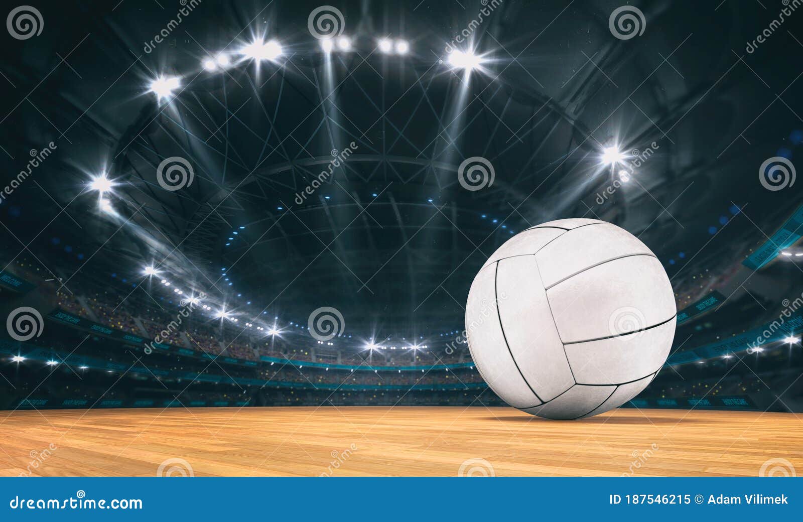 Magnificent Volleyball Arena with a Volleyball Ball on a Wooden Floor ...