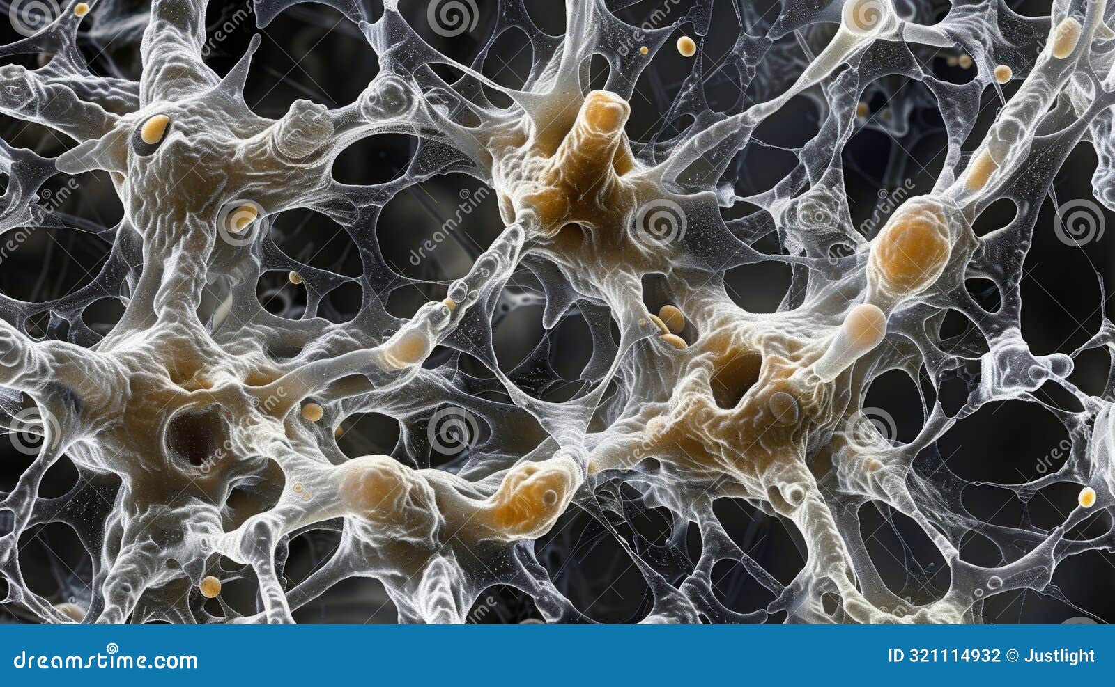 a magnified view of pericytes with their numerous processes extending outwards to create a strong network of cellular