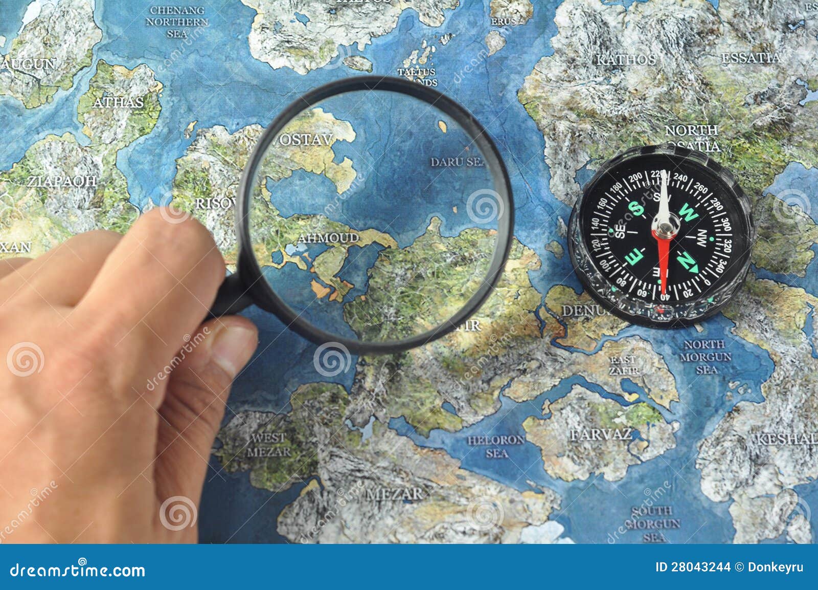 Magnifier,compass and map stock photo. Image of north - 28043244