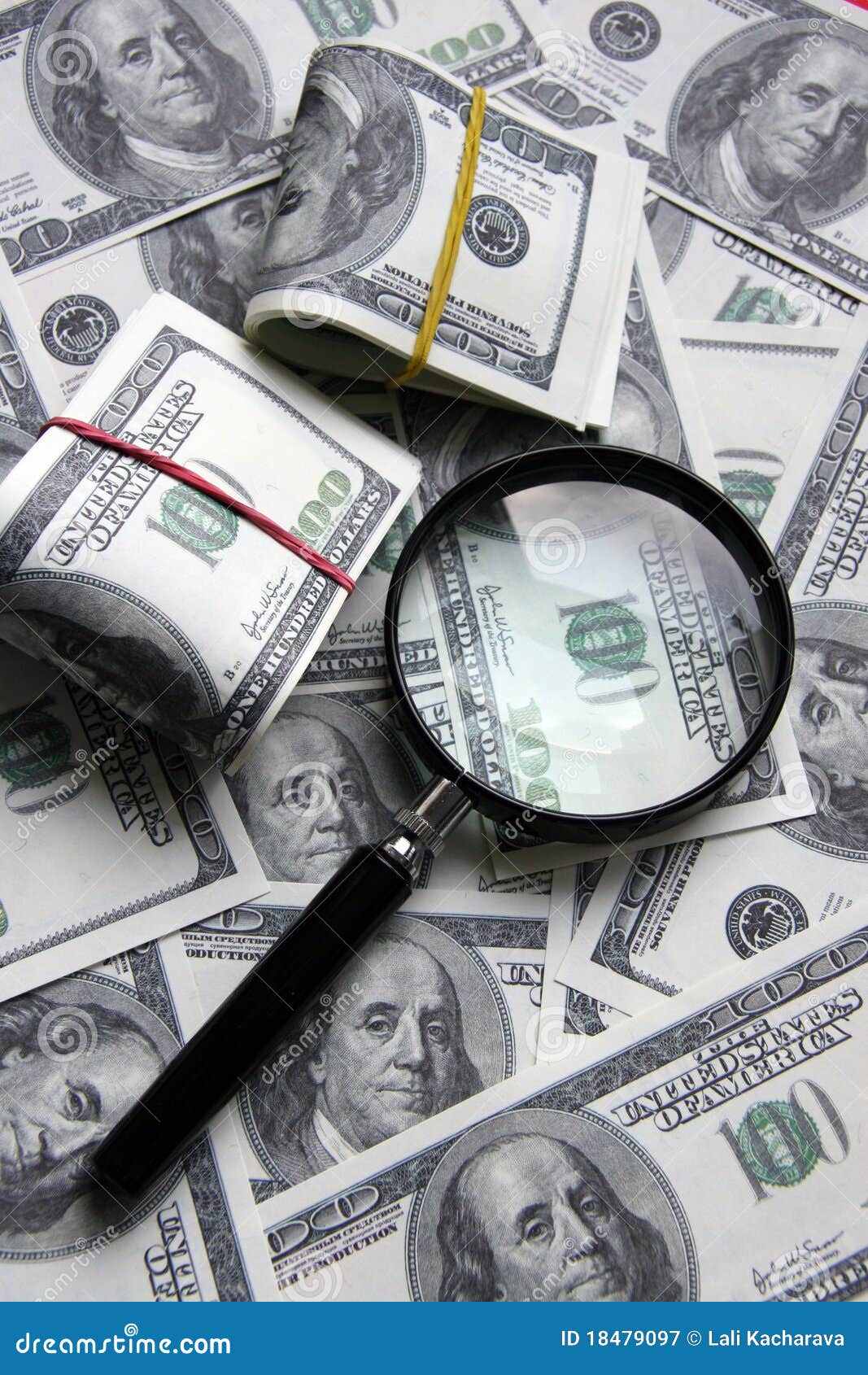 Magnifier and dollars stock image. Image of magnifying 18479097
