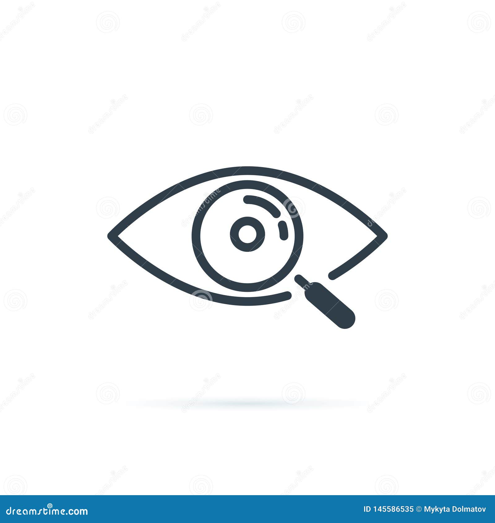 magnifier with eye outline icon. find icon, investigate concept . eye with magnifying glass. appearance, aspect.