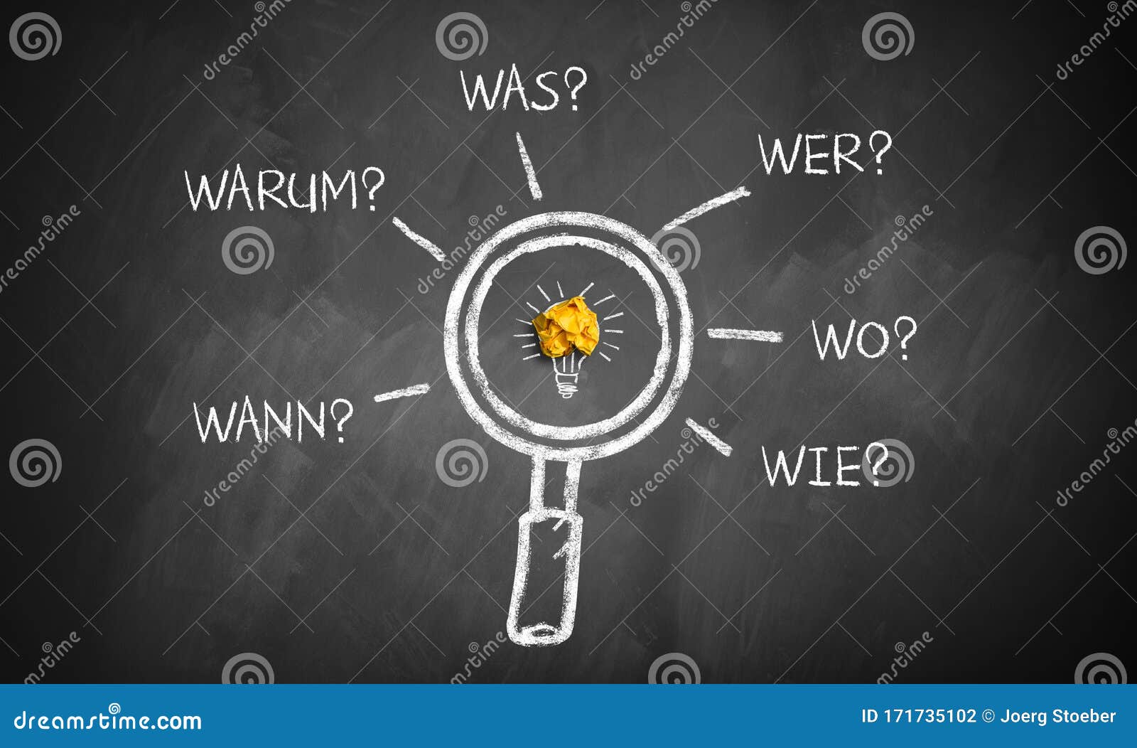 Magnifier Glass with the Words `when, Why, What, Who, Where, How` in